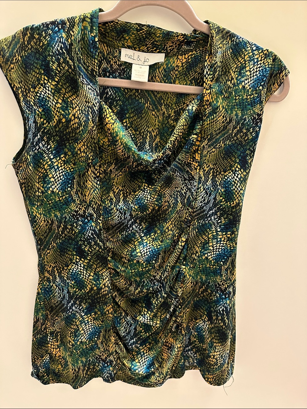 Mel & Co Green Snake-Print Cowl Neck Blouse